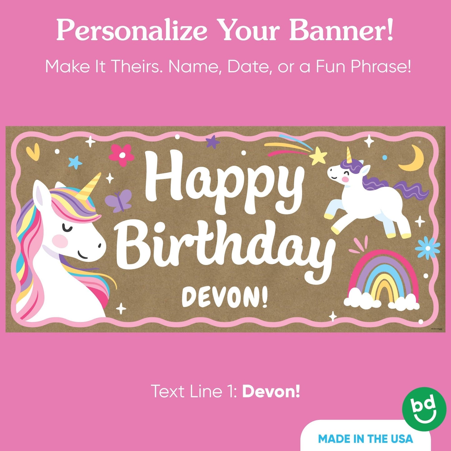 Custom Text Unicorn Birthday Kraft Banner