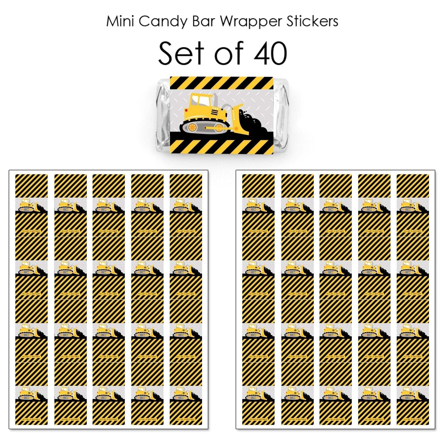 Dig It - Construction Party Zone - Mini Candy Bar Wrapper Stickers - Baby Shower or Birthday Party Small Favors - 40 Count