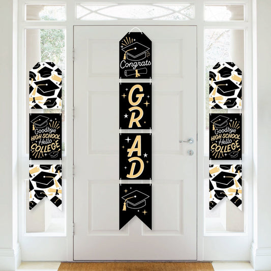 Goodbye High School, Hello College - Hanging Vertical Paper Door Banners - Graduation Party Wall Decoration Kit - Indoor Door Decor