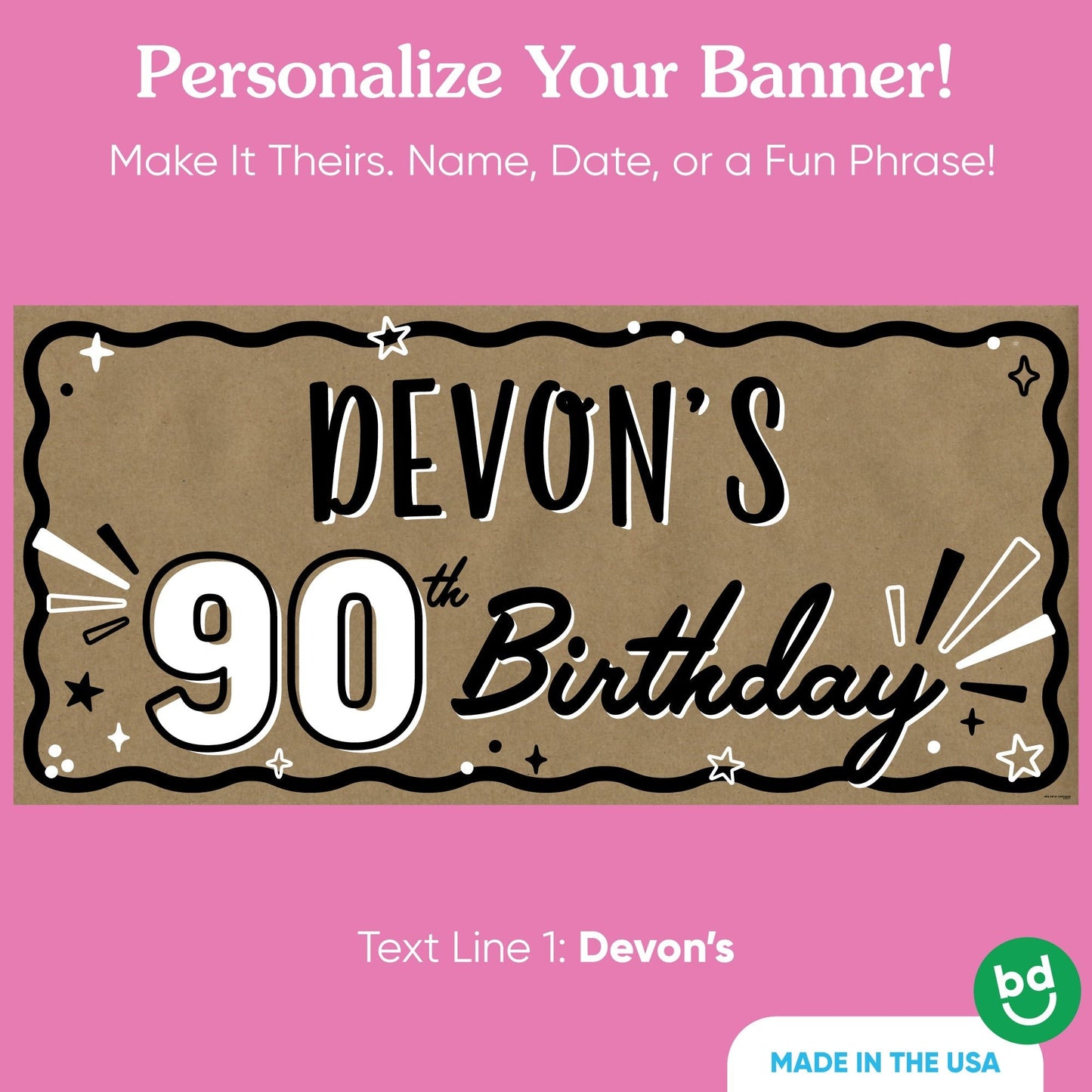 Custom Text 90th Birthday Kraft Banner