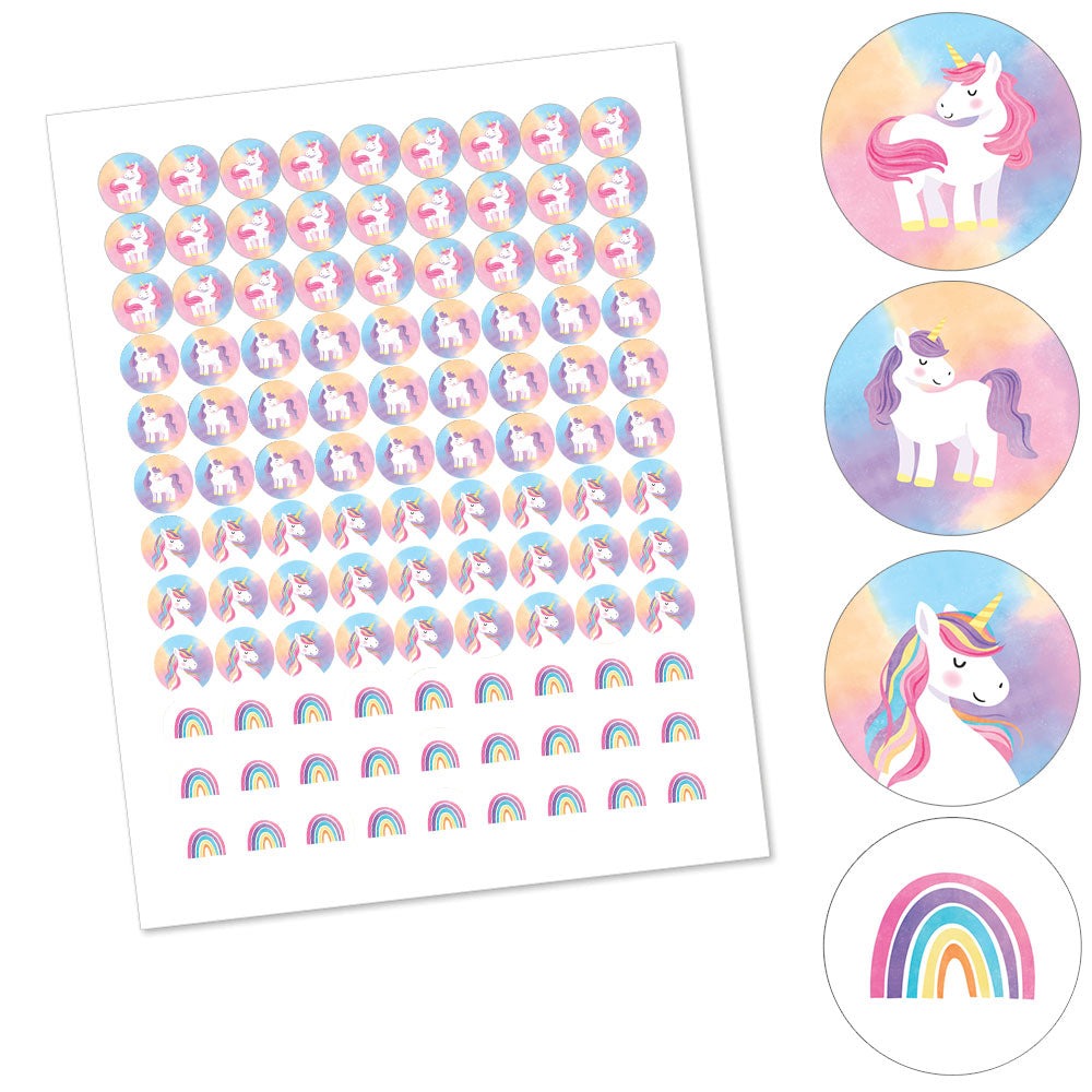 Mini Unicorn Party Candy Stickers - 1 Sheet of 108