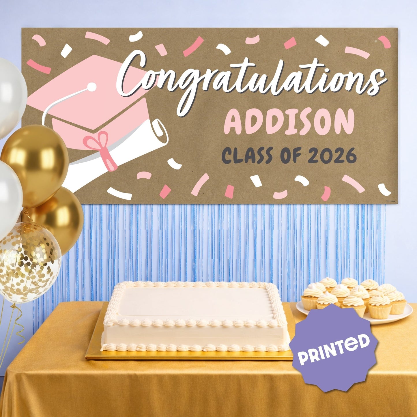 Custom Text Rose Gold Grad Kraft Banner