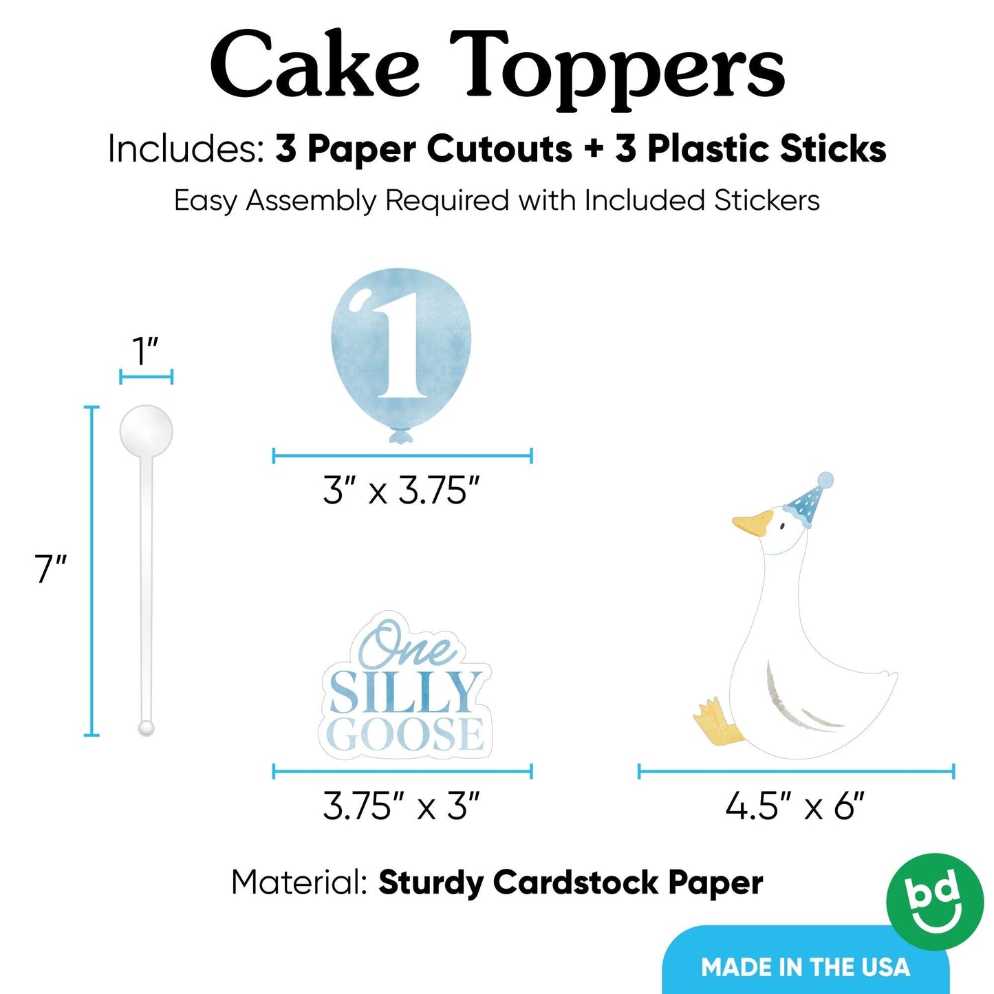 Blue Silly Goose Cake Topper - 3 Pc