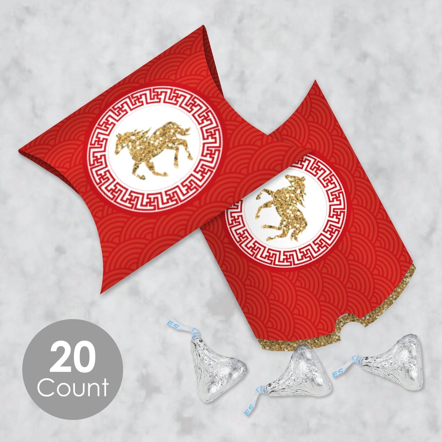 Chinese New Year - Favor Gift Boxes - 2026 Year of the Horse Petite Pillow Boxes - Set of 20