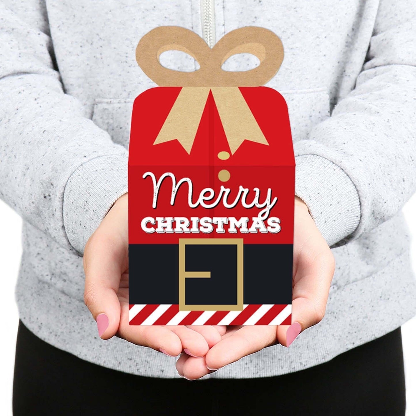 Jolly Santa Claus - Square Favor Gift Boxes - Christmas Party Bow Boxes - Set of 12