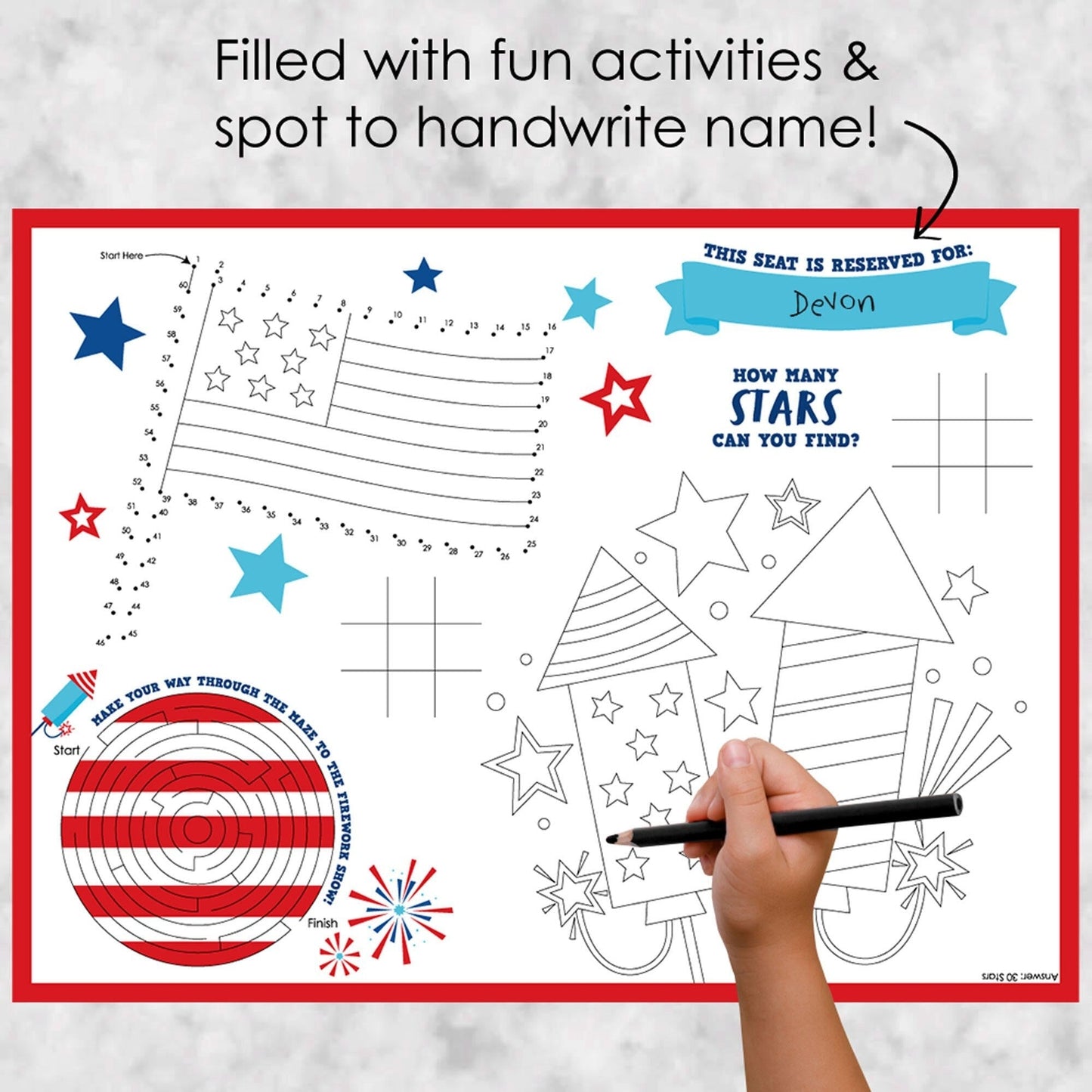 Firecracker 4th of July - Paper Red, White and Royal Blue Party Coloring Sheets - Activity Placemats - Set of 16