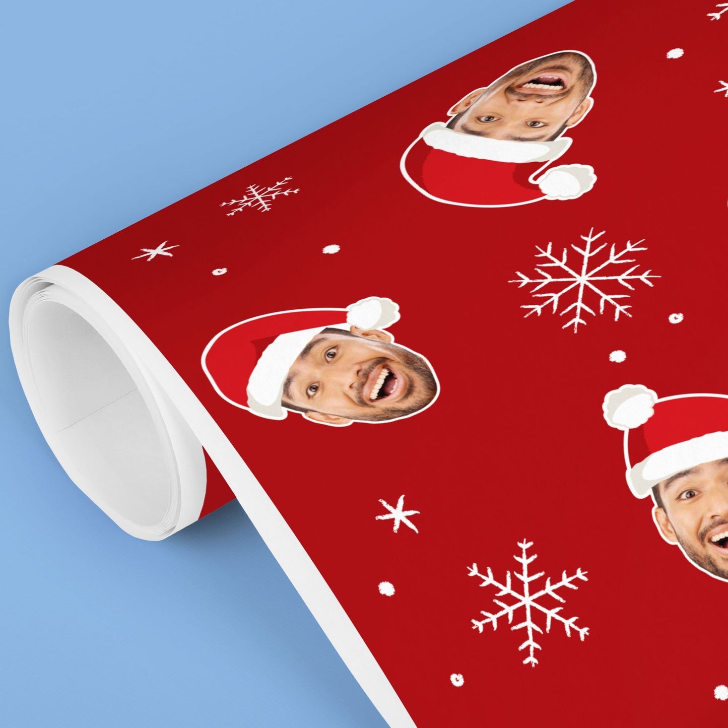 Custom Face Wrapping Paper - Santa Claus on Red