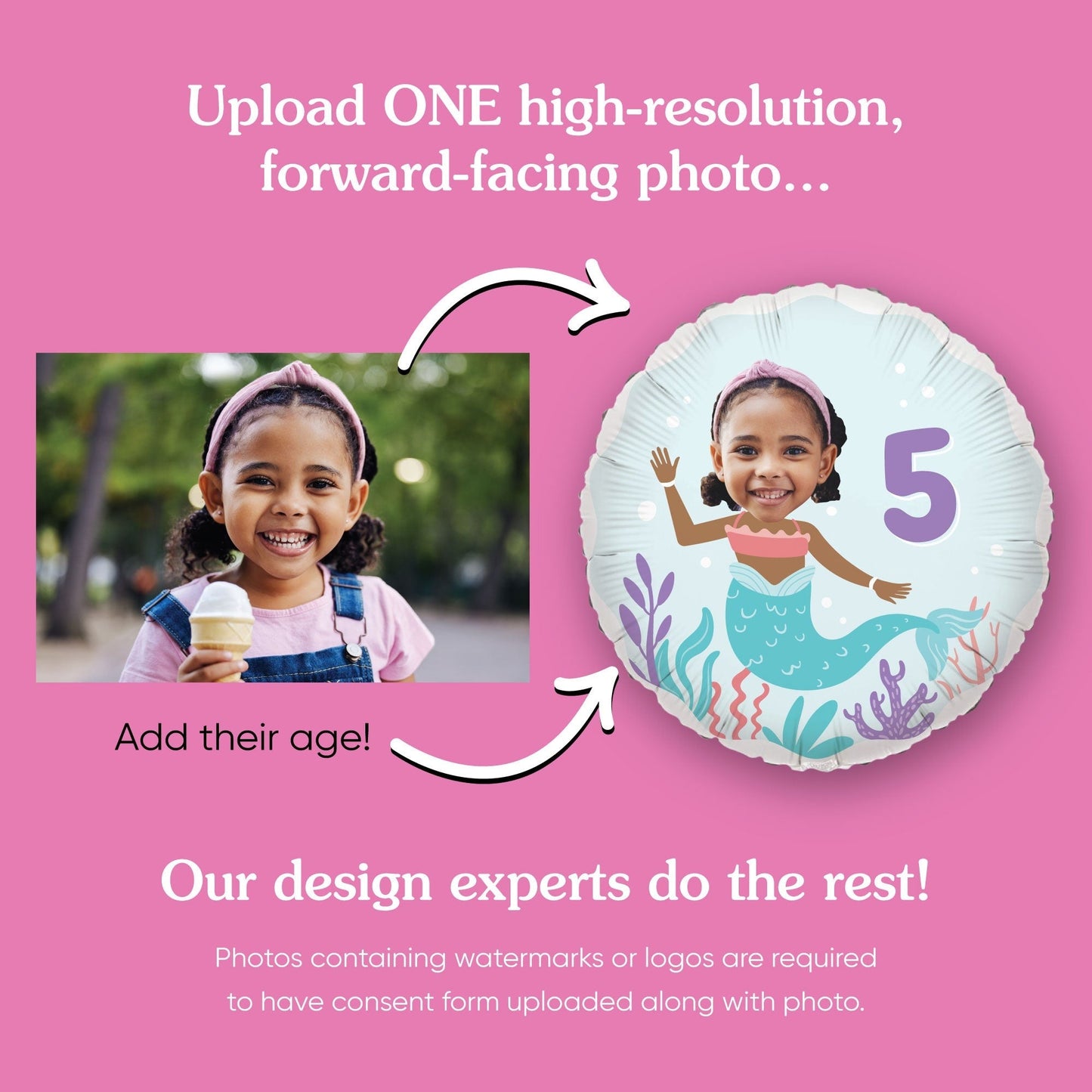 Custom Face Balloon - Mermaid - Double Sided - 1 Ct
