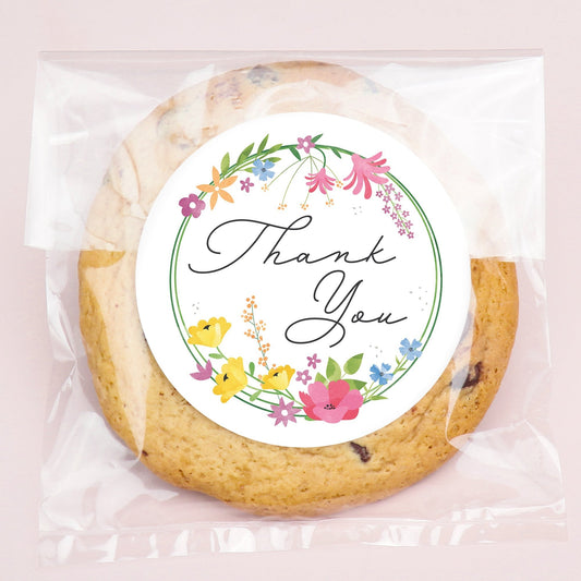 Wildflowers Thank You Wedding Stickers & Clear Cookie Bags - 25 Ct