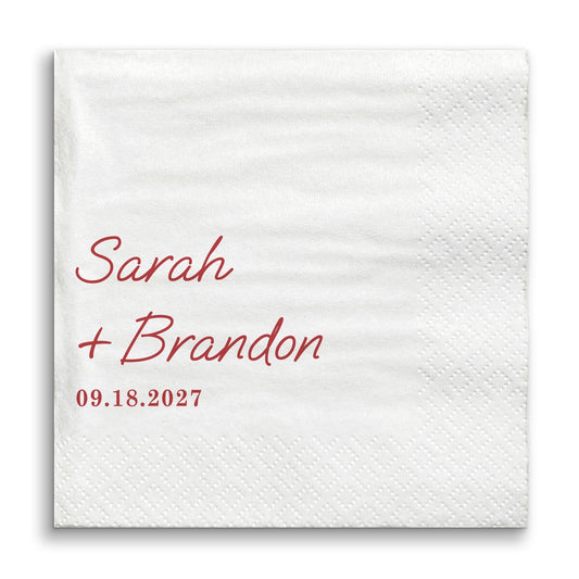 Custom Text - Cherry Red Simple Wedding Script Napkins