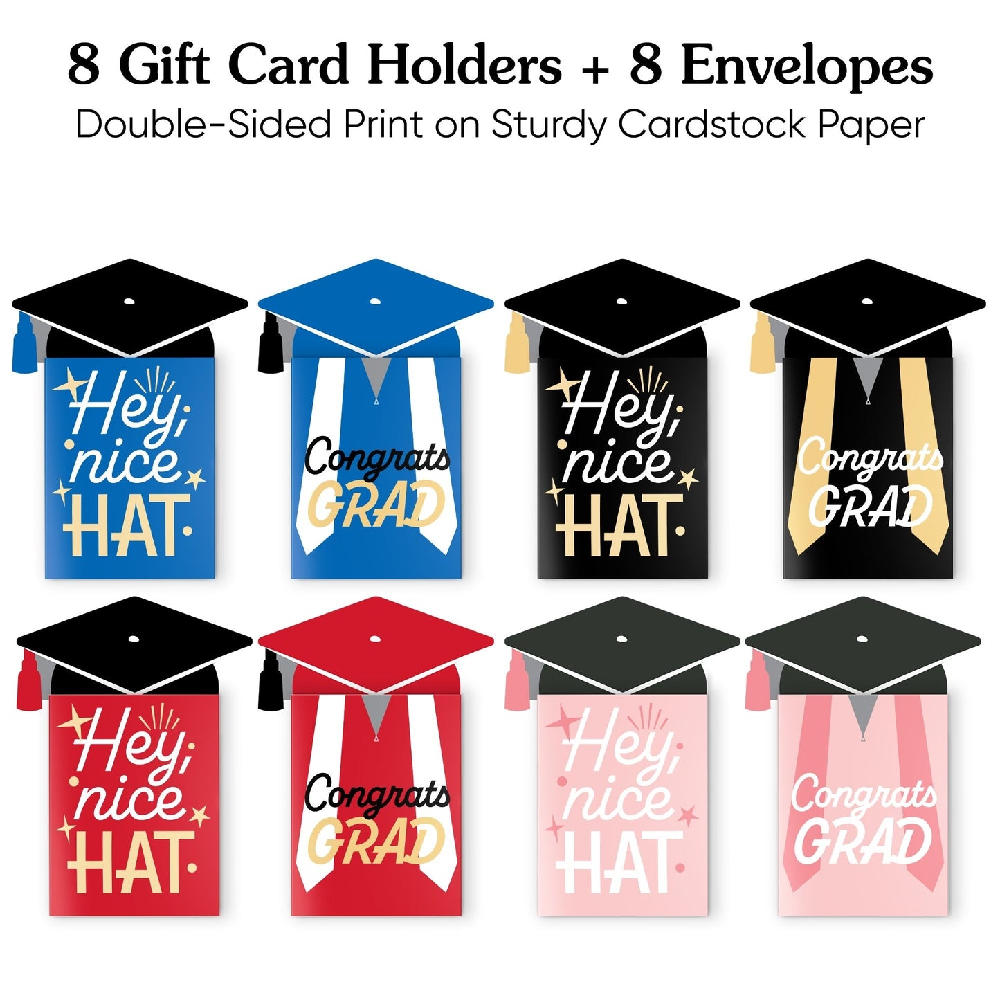Assorted Cap and Gown Graduation Nifty Gifty Card Holders - 8 Ct