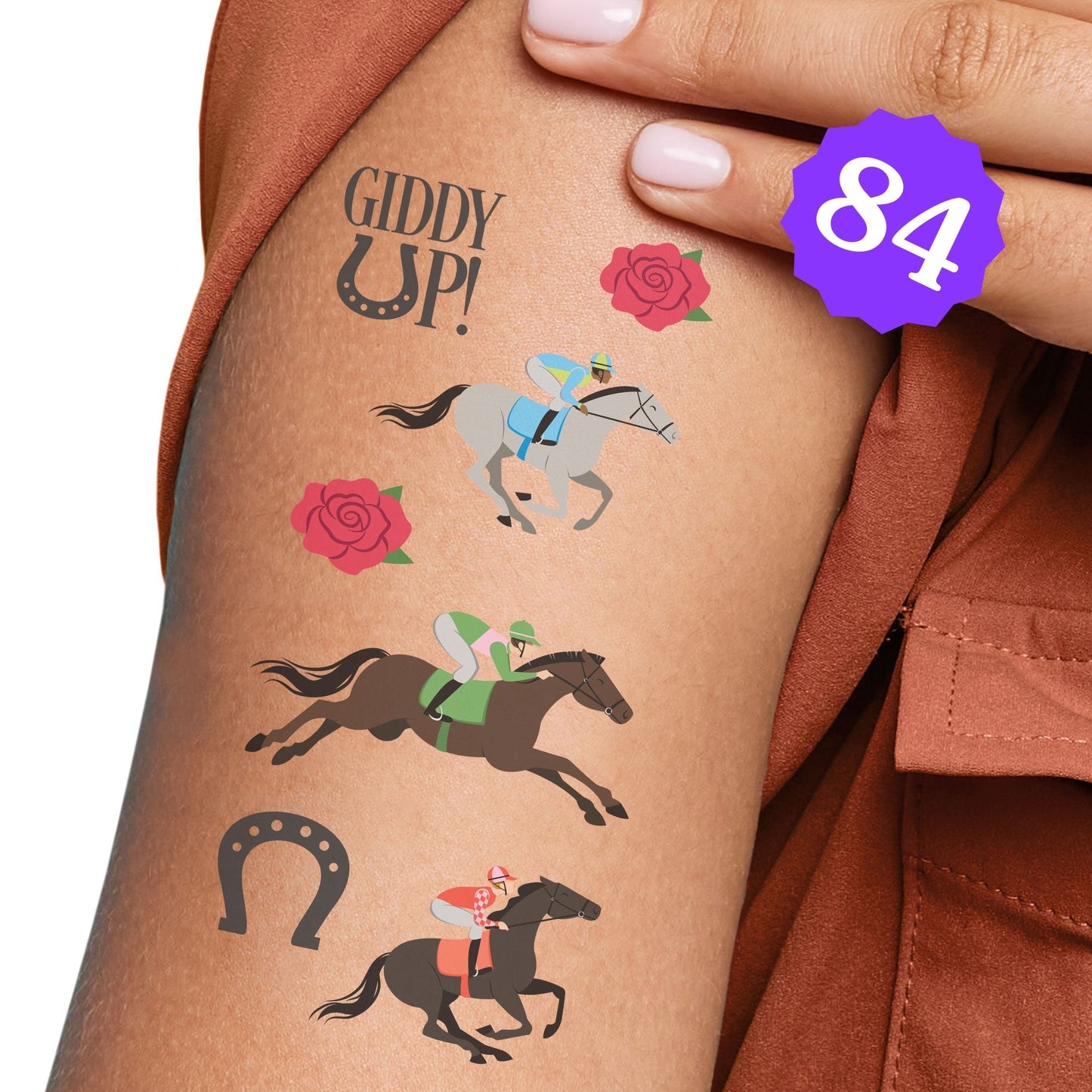 Derby Horse Race Temporary Tattoos - 84 Ct