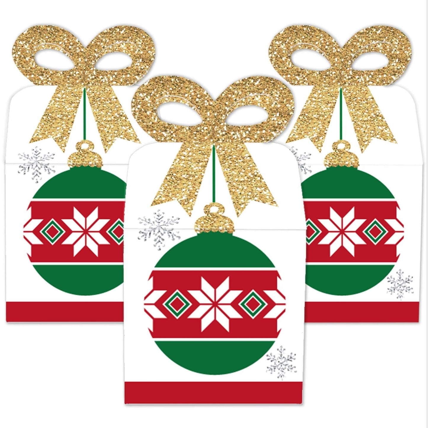 Ornaments - Square Favor Gift Boxes - Holiday and Christmas Party Bow Boxes - Set of 12