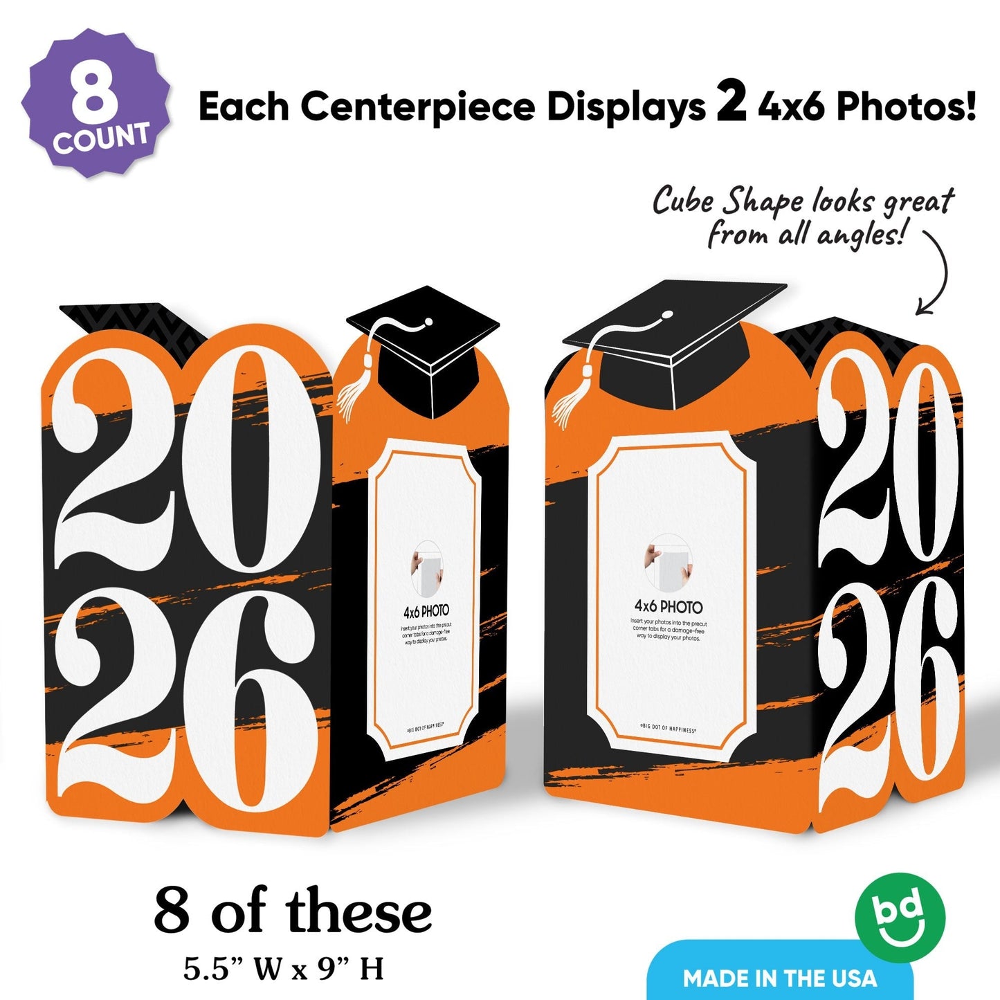 Orange Graduation Photo Centerpieces - 8 Ct