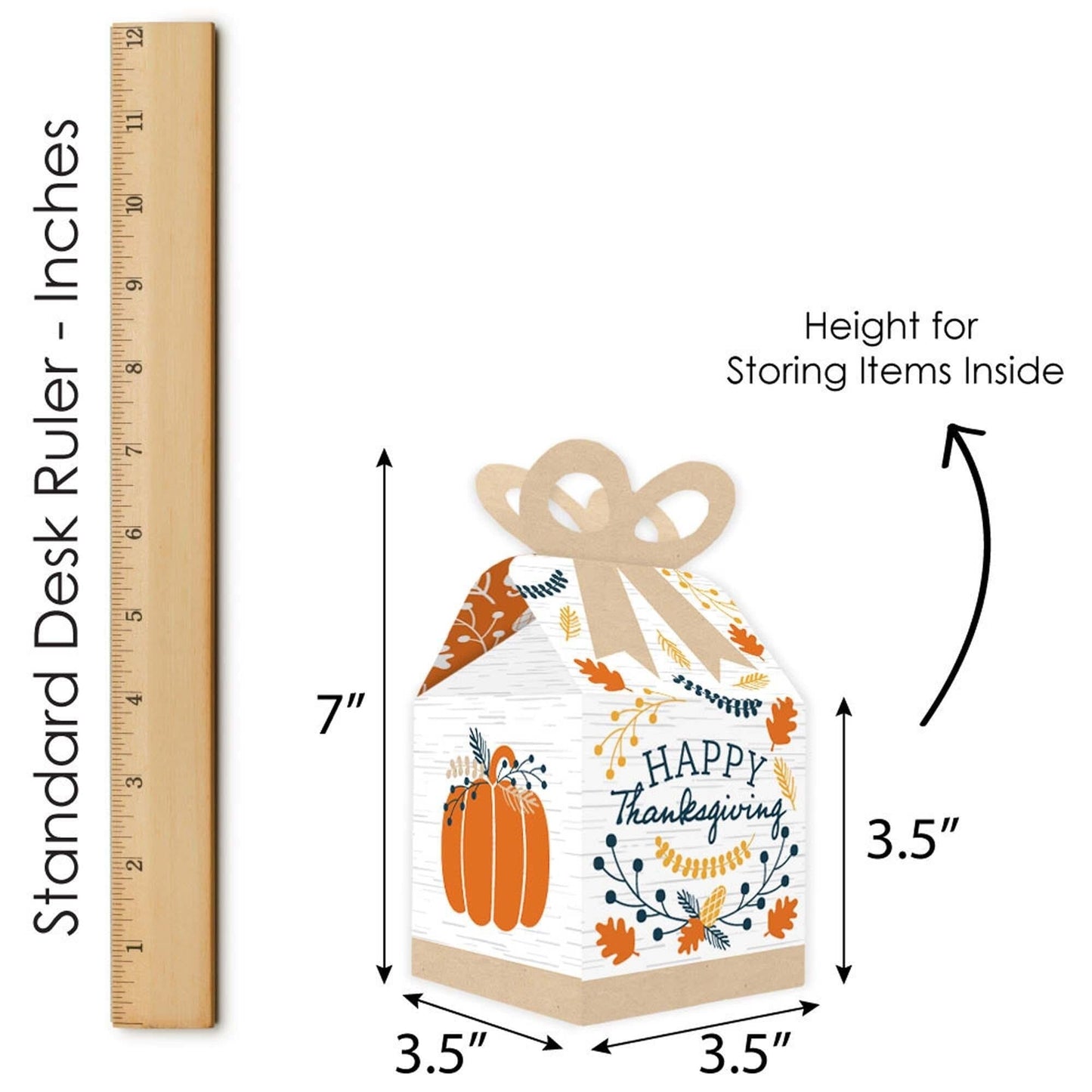 Happy Thanksgiving - Square Favor Gift Boxes - Fall Harvest Party Bow Boxes - Set of 12