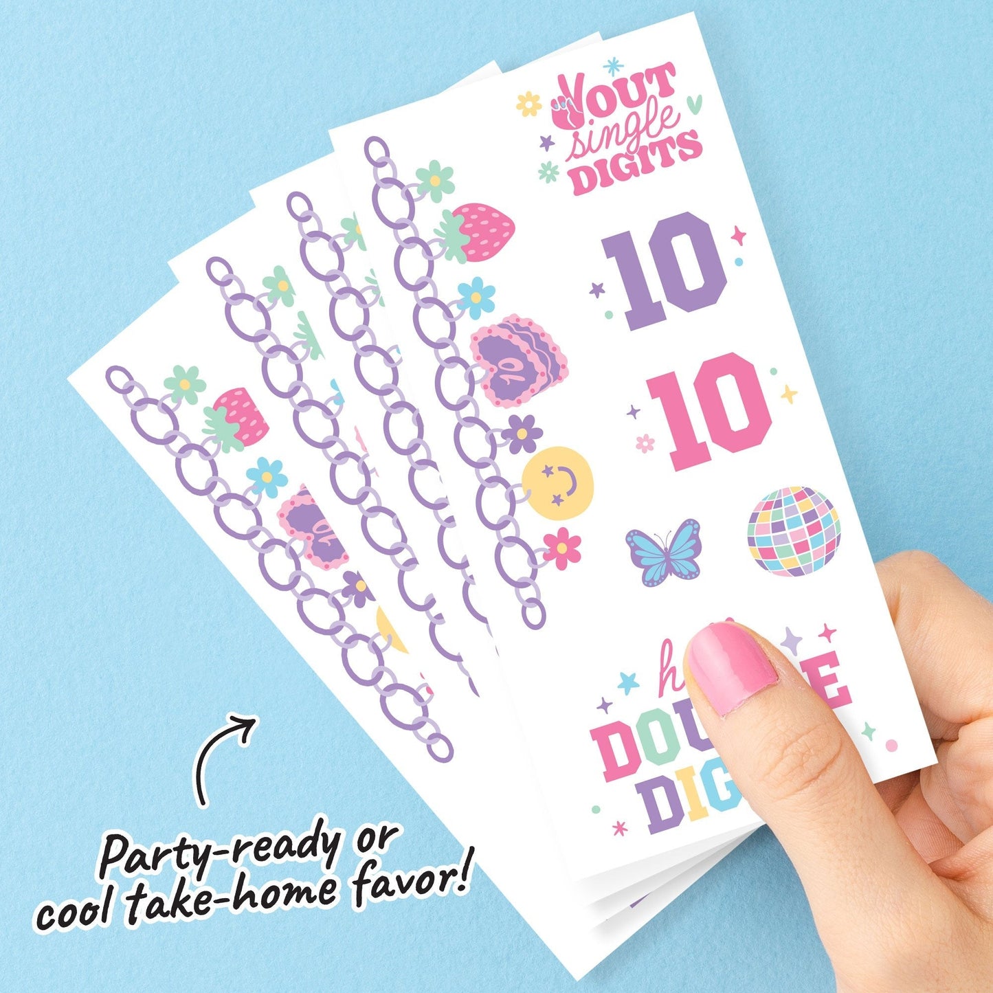 Preppy 10th Birthday Girl Temporary Tattoos - 84 Ct