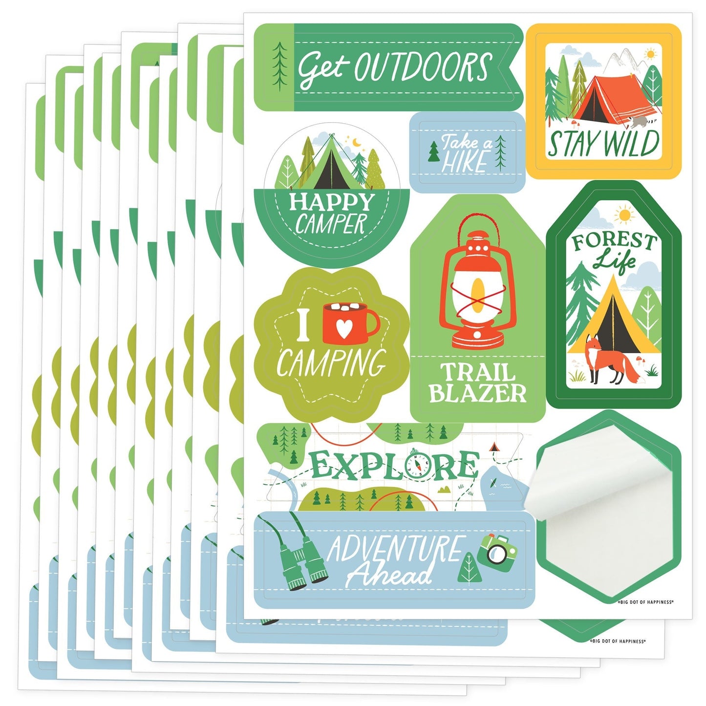 Camping Party Favor Stickers - 12 Sheets - 120 Stickers
