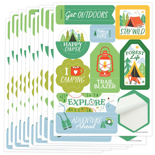 Camping Party Favor Stickers - 12 Sheets - 120 Stickers