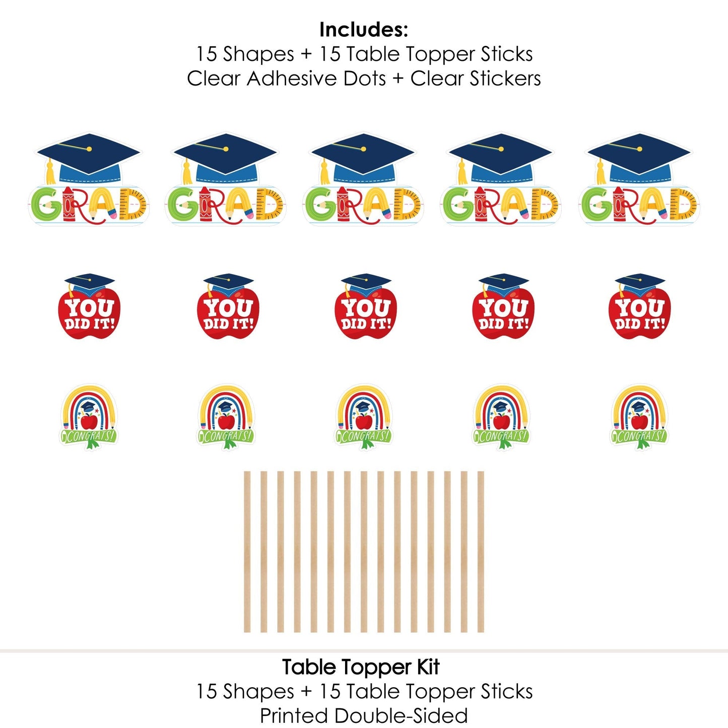 Kindergarten Grad - 4K Preschool Kids Graduation Party Centerpiece Sticks - Table Toppers - Set of 15