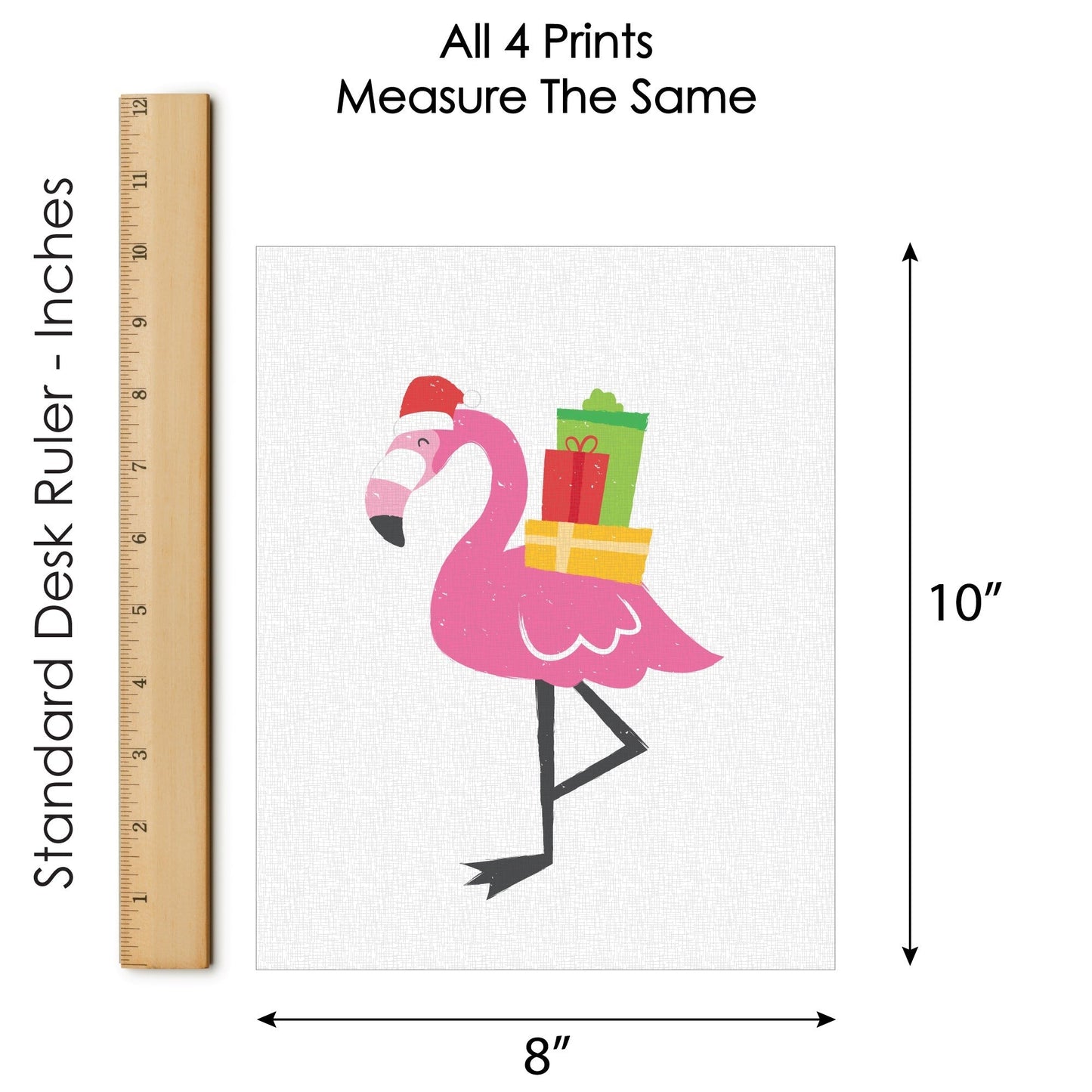 Tropical Christmas - Unframed Beach Santa and Flamingo Holiday Linen Paper Wall Art - Set of 4 - Artisms - 8 x 10 inches
