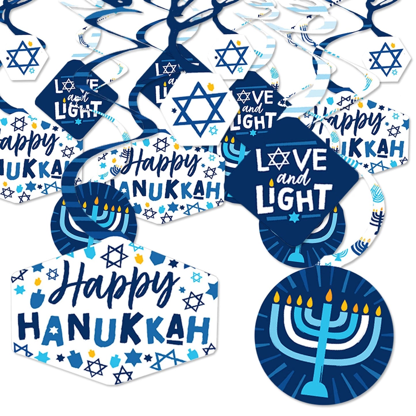 Hanukkah Menorah - Chanukah Holiday Party Hanging Decor - Party Decoration Swirls - Set of 40