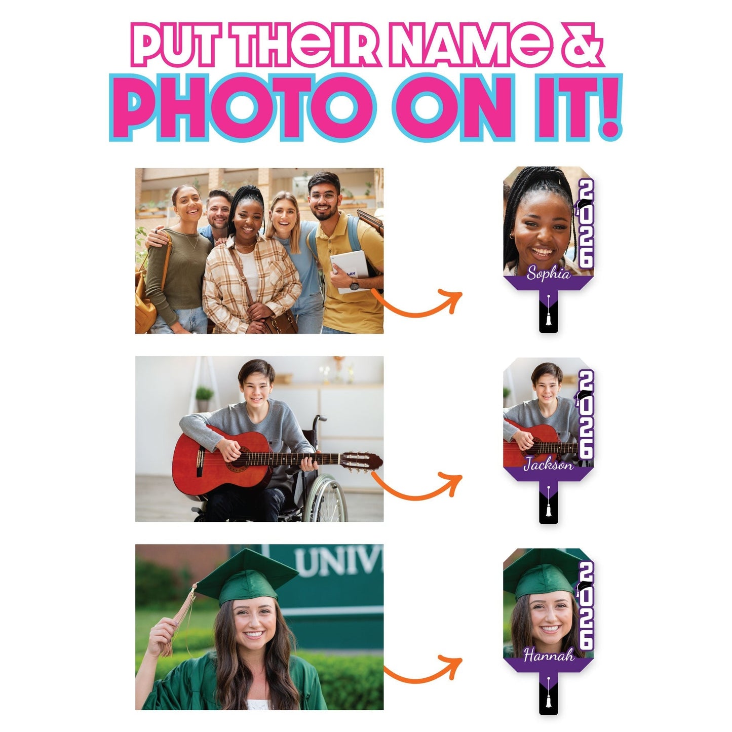 Custom Grad Purple Photo Paddle 1, 3, 6, or 12 Ct