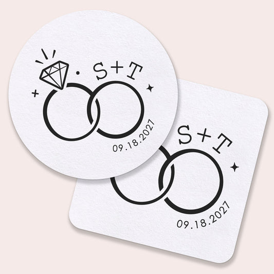 Custom Text Coasters - Wedding Rings