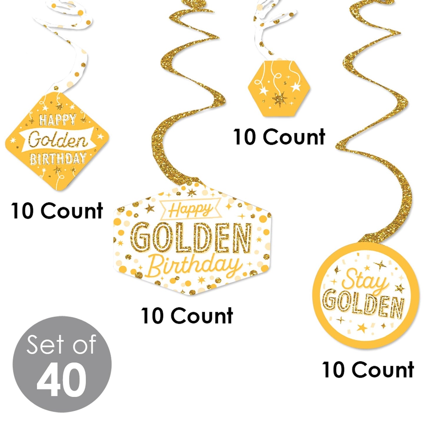 Golden Birthday - Happy Birthday Party Hanging Decor - Party Decoration Swirls - Set of 40