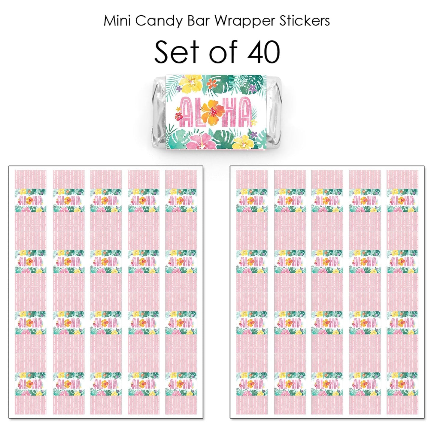 Hawaiian Luau Mini Candy Bar Wrapper Stickers - 40 Ct