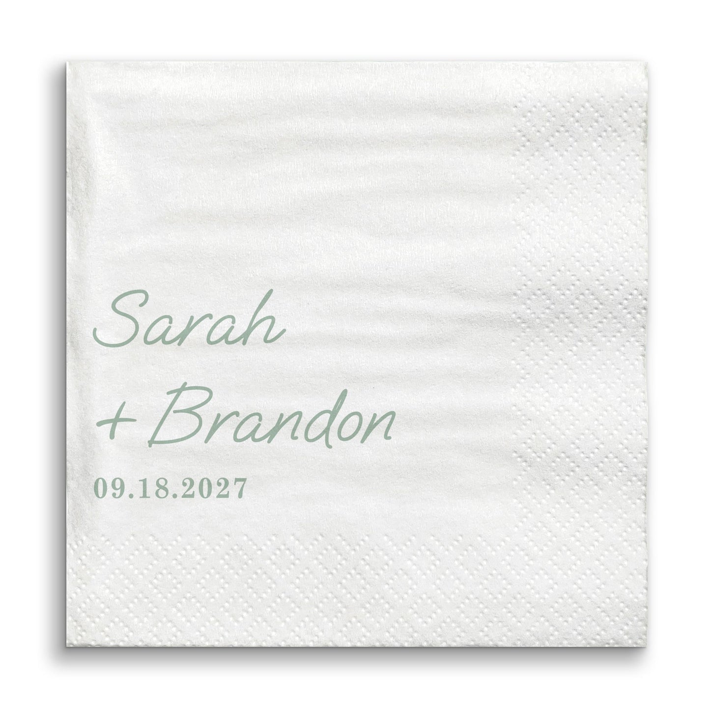 Custom Text - Sage Green Simple Wedding Script Napkins