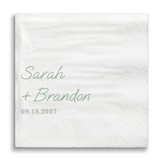 Custom Text - Sage Green Simple Wedding Script Napkins