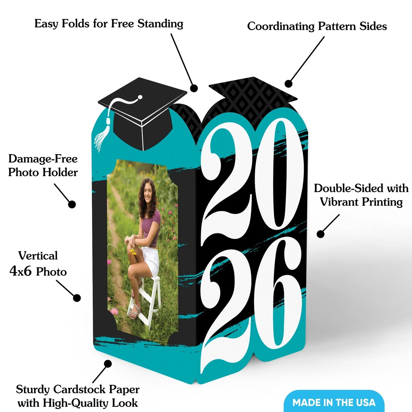 Teal Graduation Photo Centerpieces - 8 Ct