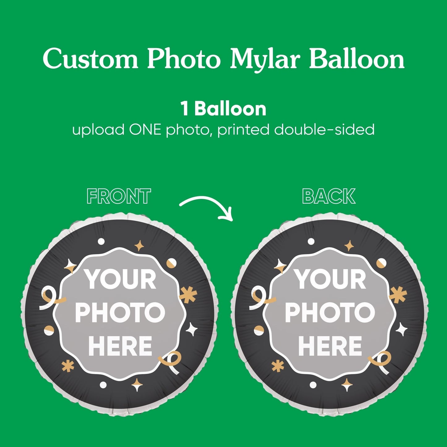 Personalized Photo Black & Gold Balloon – Double Sided – 1 Ct