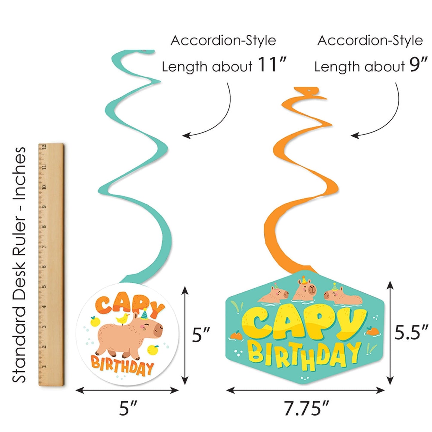 Capy Birthday - Capybara Party Hanging Decor - Party Decoration Swirls - Set of 40