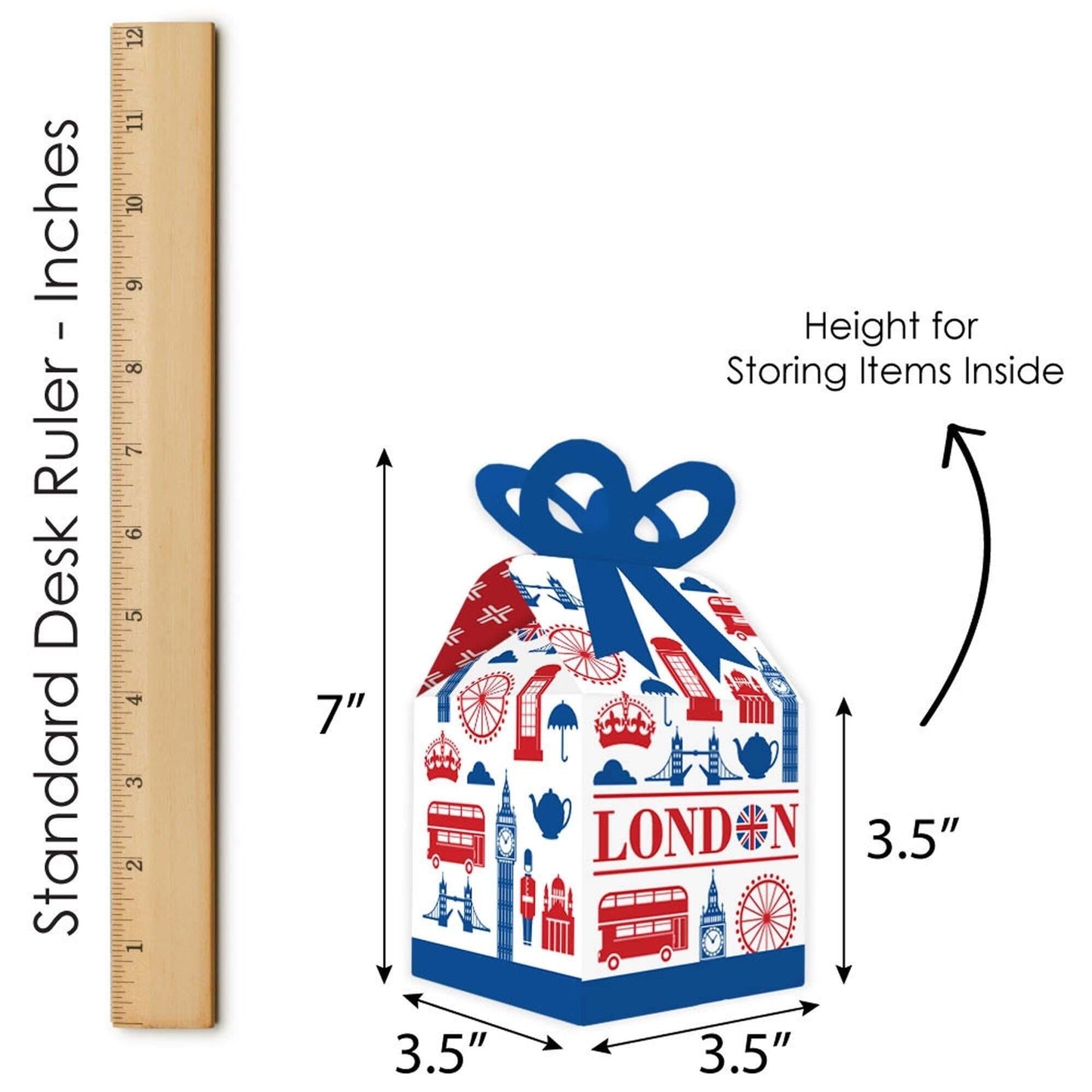 Cheerio, London - Square Favor Gift Boxes - British UK Party Bow Boxes - Set of 12