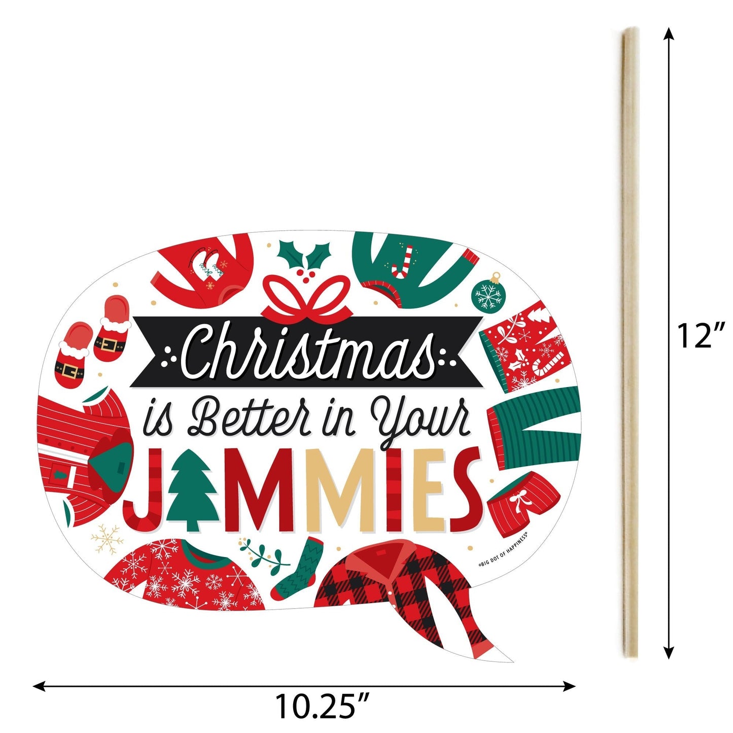 Funny Christmas Pajamas - Holiday Plaid PJ Party Photo Booth Props Kit - 10 Piece