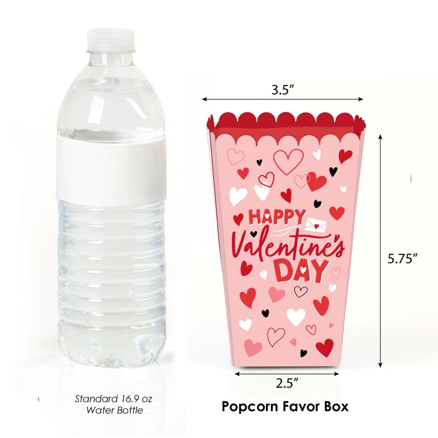 Happy Valentine's Day - Valentine Hearts Party Favor Popcorn Treat Boxes - Set of 12