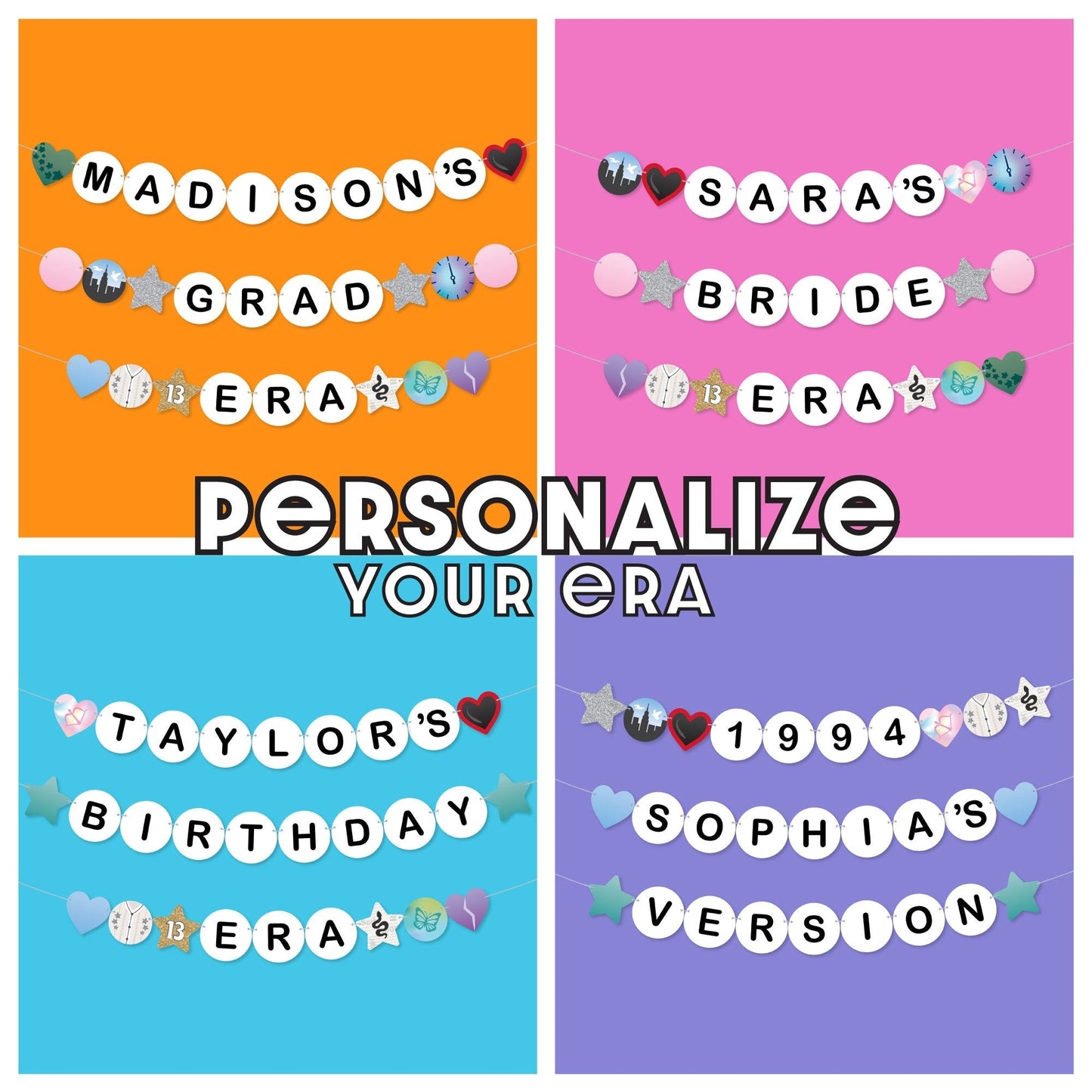 Custom In My Party Era Banner, Eras Party Decorations, Large Friendship Bracelet Banners, 42 Pieces