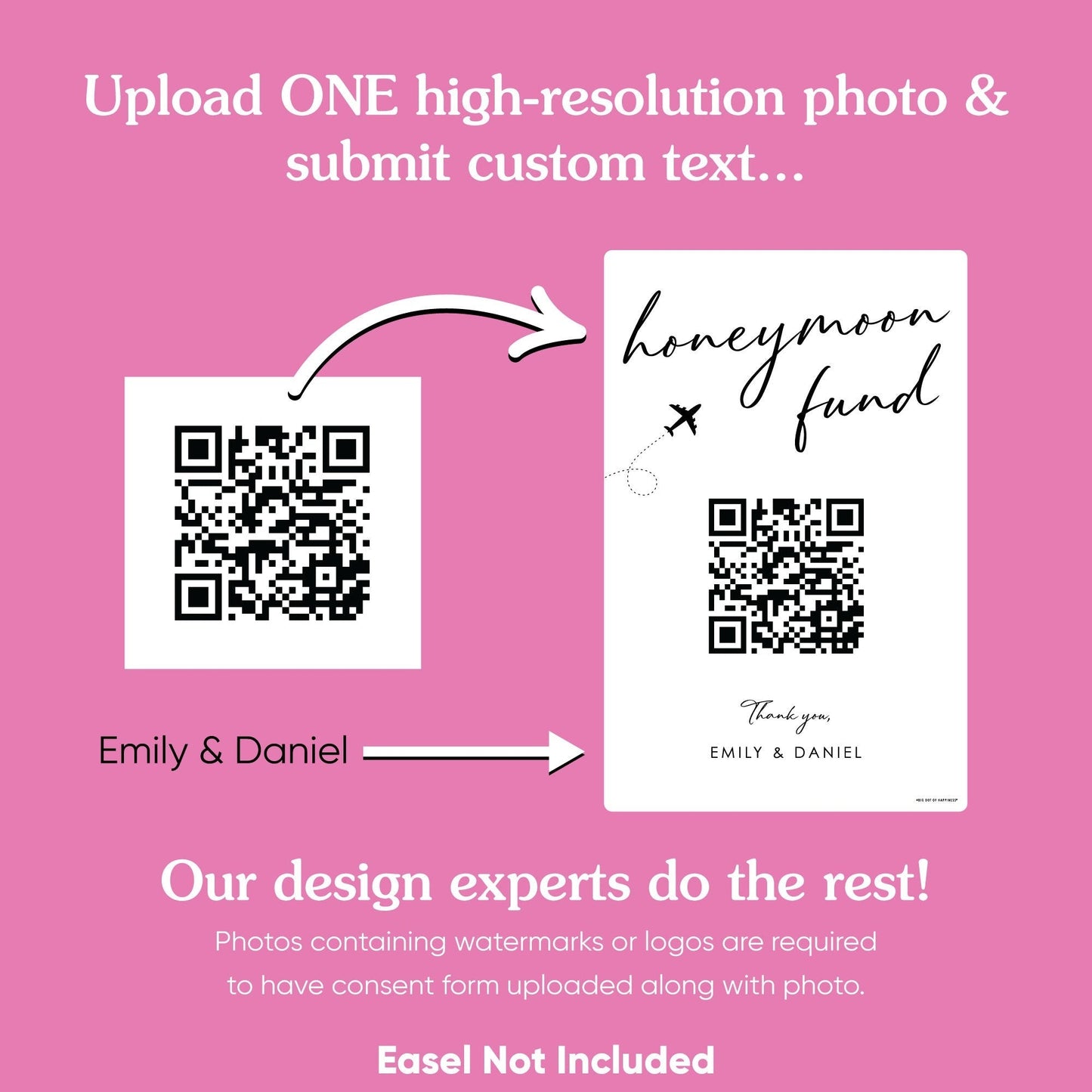 Personalized Photo Honeymoon Fund QR Code Wedding Sign