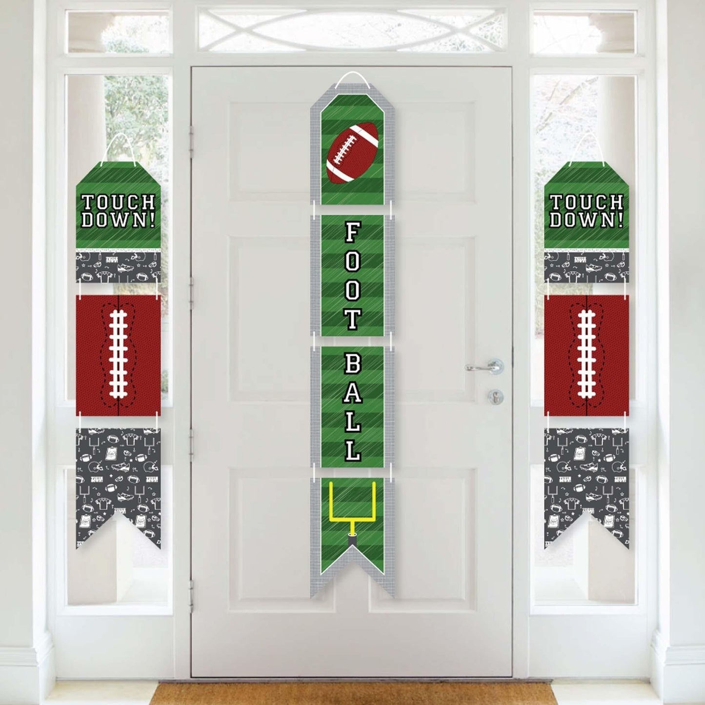 End Zone - Football - Hanging Vertical Paper Door Banners - Baby Shower or Birthday Party Wall Decoration Kit - Indoor Door Decor