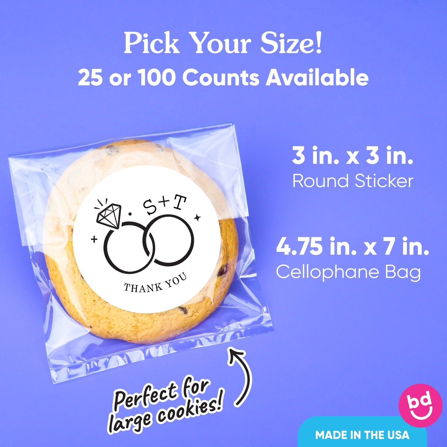 Custom Text Stickers & Clear Cookie Bags - Wedding Rings