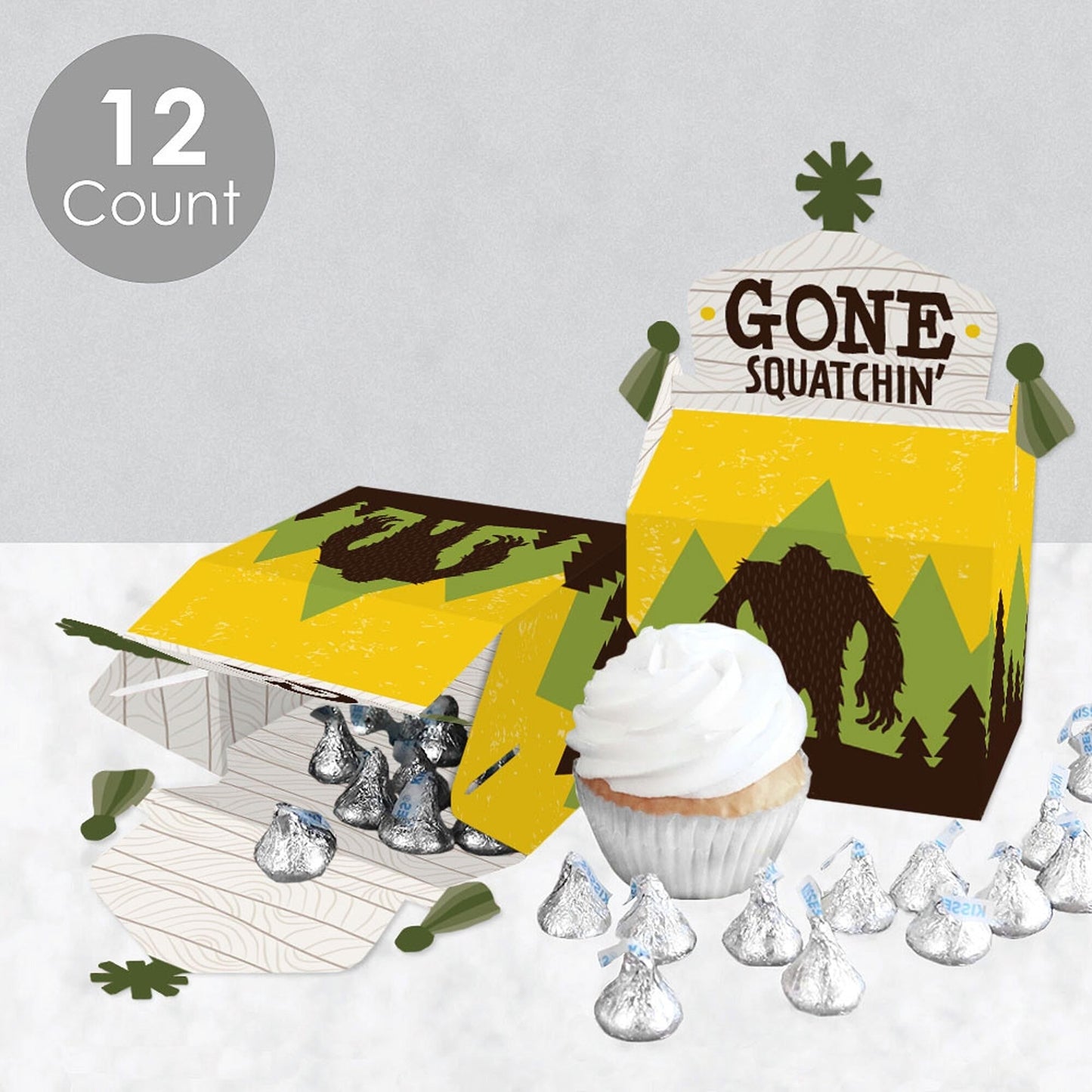 Sasquatch Crossing - Treat Box Party Favors - Bigfoot Party or Birthday Party Goodie Gable Boxes - Set of 12