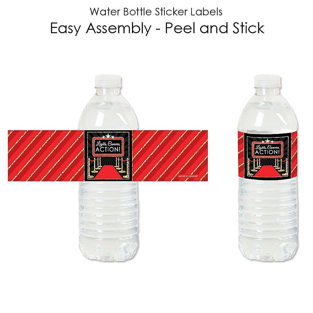 Red Carpet - Movie Night Party Water Bottle Sticker Labels - Set of 20