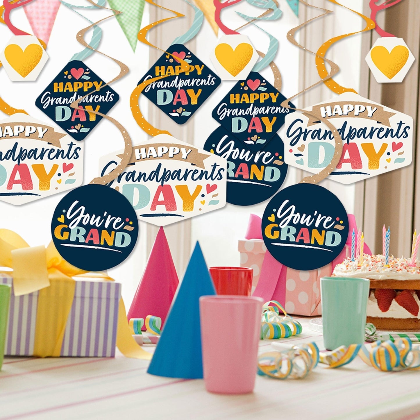Happy Grandparents Day - Grandma & Grandpa Party Hanging Decor - Party Decoration Swirls - Set of 40