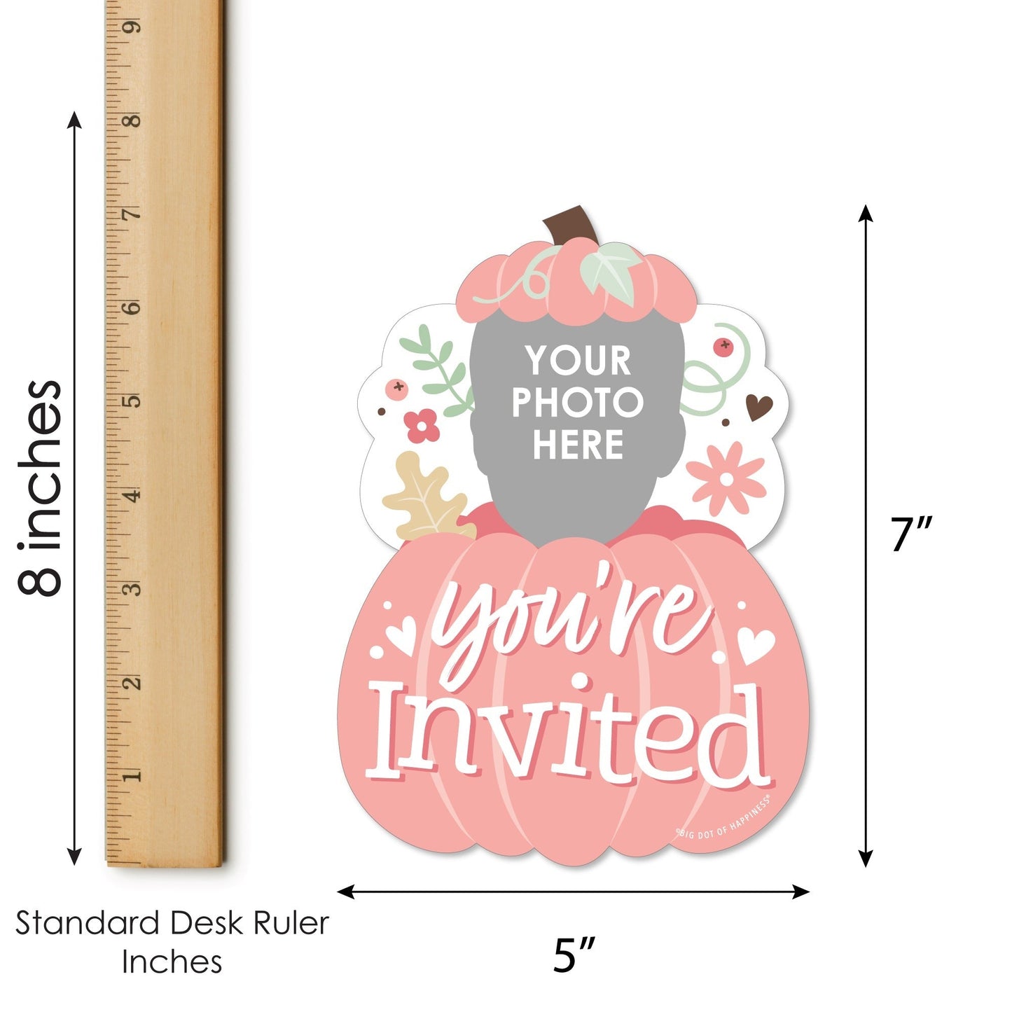 Custom Photo Girl Little Pumpkin - Fall Birthday Party Fun Face Shaped Fill-In Invitation Cards with Envelopes - Set of 12