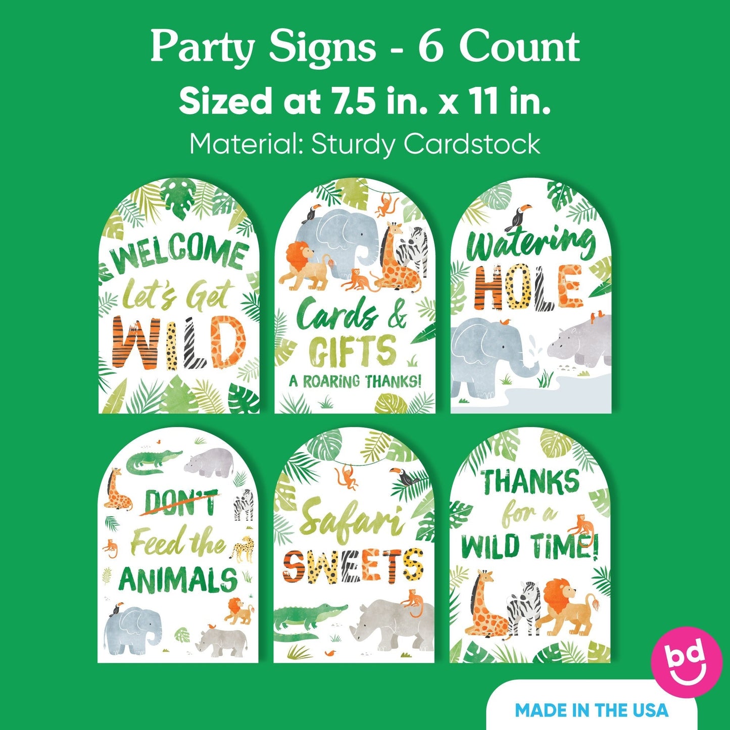 Safari Animals Party Signs Set - 6 Ct