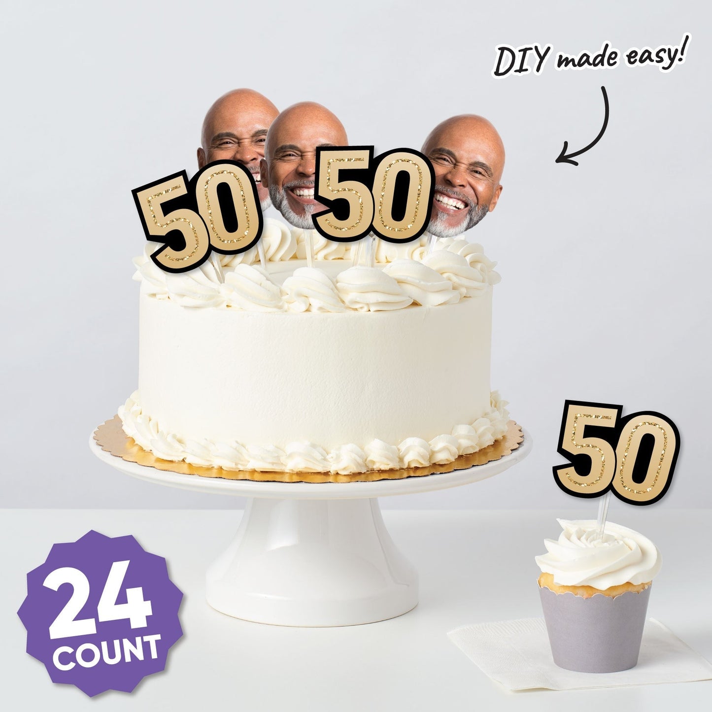 Custom Photo 50th Birthday Cut-Outs - 24 Ct