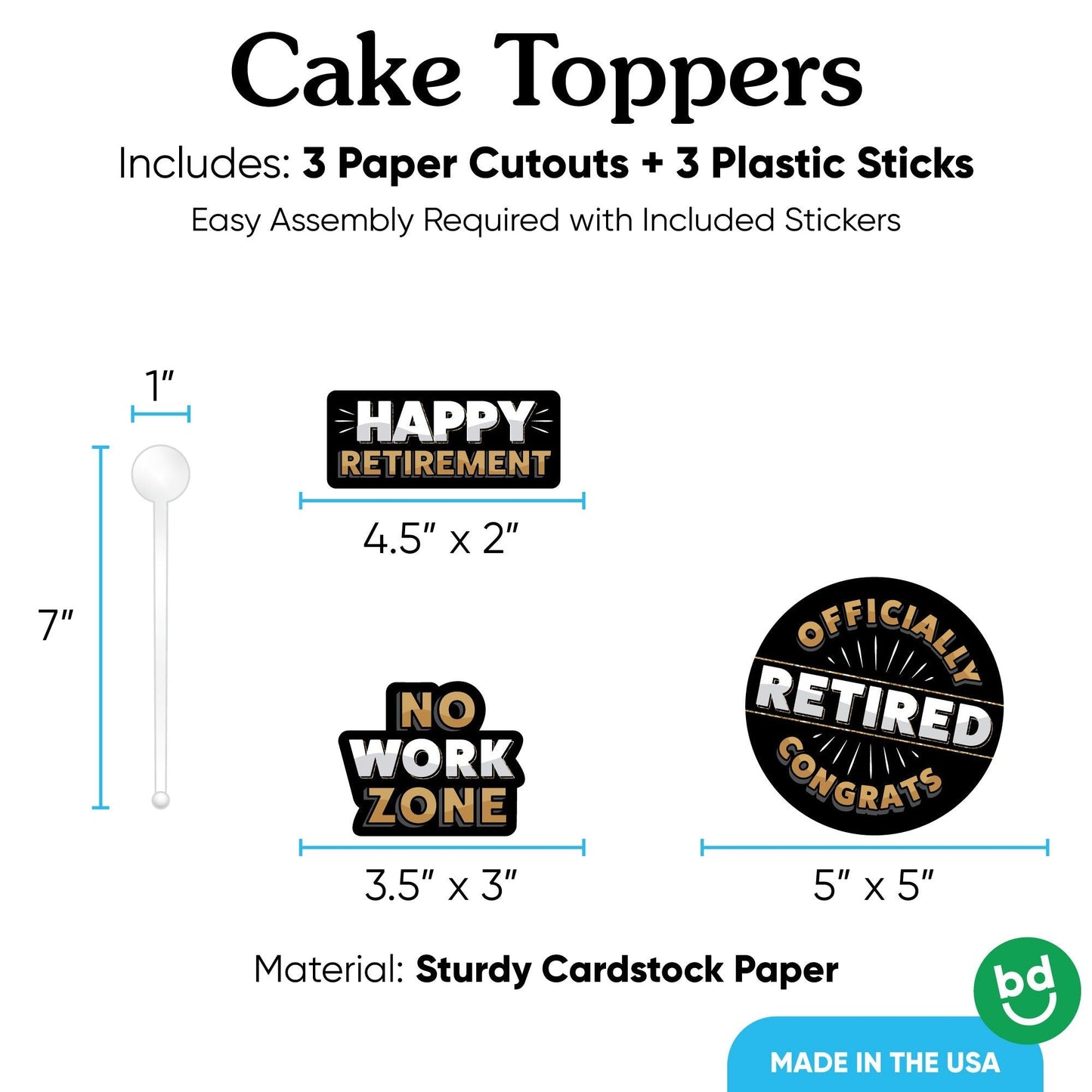 Retirement Cake Topper - 3 Pc