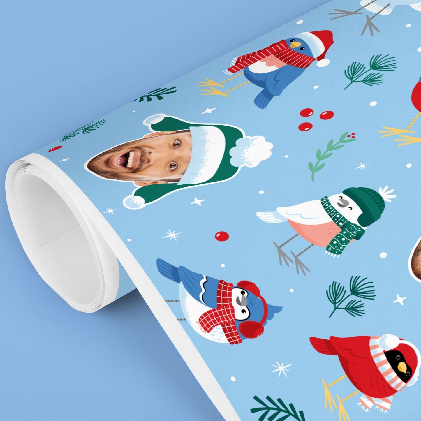 Custom Face Wrapping Paper - Winter Birds