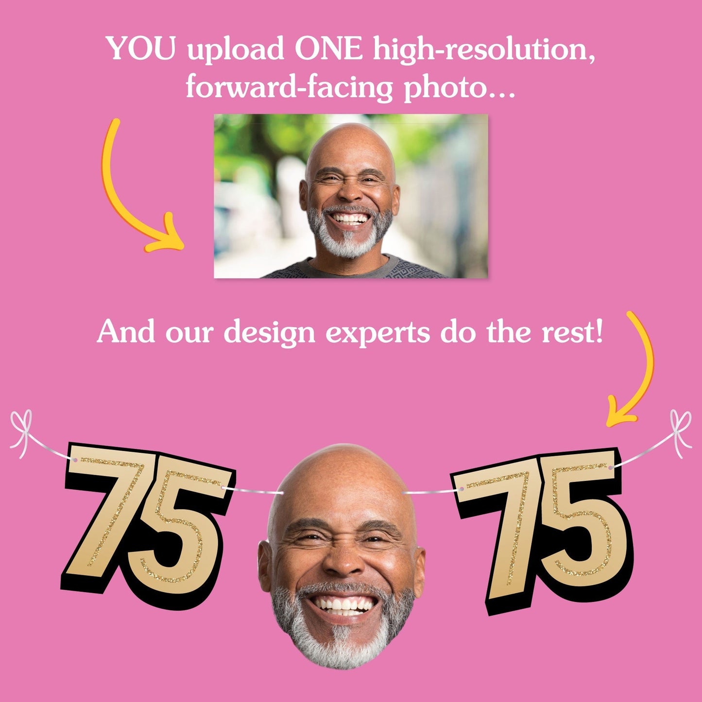 Custom Face 75th Birthday Garland Banner